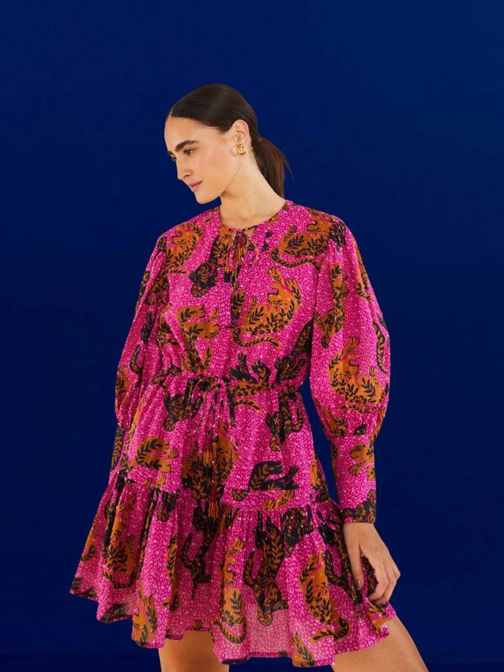 FARM RIO Women’s Wild Leopard Magenta Pink Printed Mini Dress Large Tropical